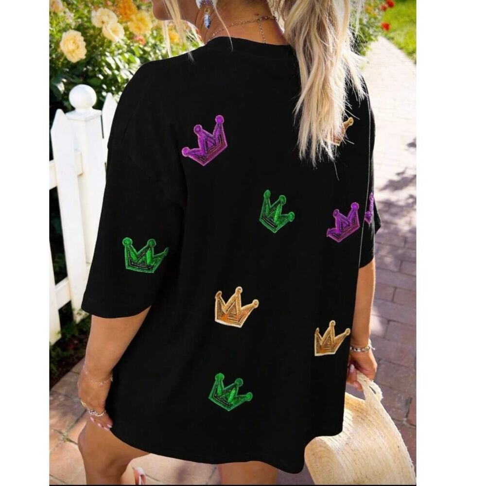 Mardi Gras Crew Neck Oversized Women’s Top NWOT L - Picture 3 of 9